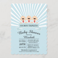 Mustache moderne Triplet Boy Baby shower Invitatio