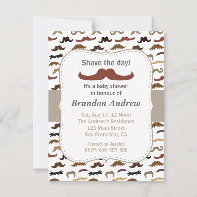 Invitation Mustache Motif Boy Baby shower Party (Devant)