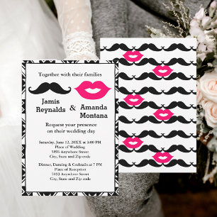 Invitation Mustache noire et lèvres roses Mariage en couple I