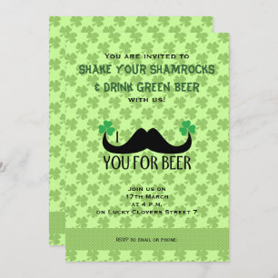 Invitation Mustache you beer St Patrick Day Clovers Invitatio