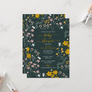 Invitation Mustard Floral Fleur sauvage Baby shower