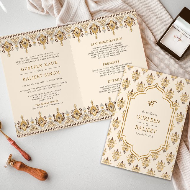 Invitation Mustard Ikat All in One Anand Karaj Sikh Mariage (Créateur téléchargé)