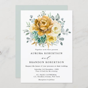 Invitation Mustard Jaune Floral Sage Vert Mariage moderne