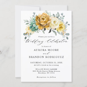 Invitation Mustard Jaune Floral Sage Vert Mariage moderne