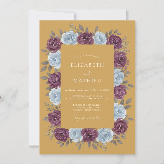Invitation Mustard Plum Floral Flourish Wedding (Devant)