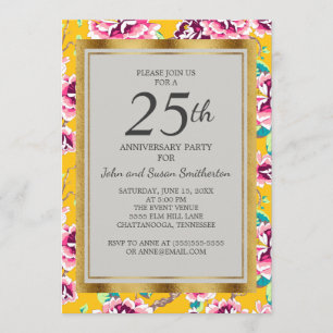 Invitation Mustard rose floral Jaune fête du 25e anniversaire