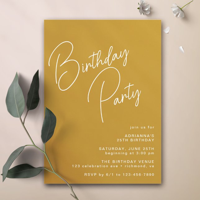 Invitation Mustard Yellow | Typographie moderne Boho Annivers (Créateur téléchargé)