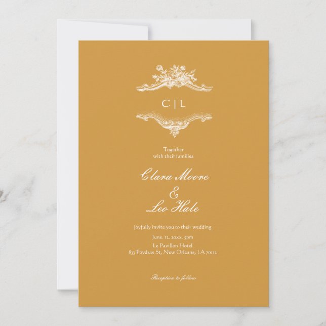 Invitation Mustard Yellow Vintage Ornate Frame Wedding (Devant)