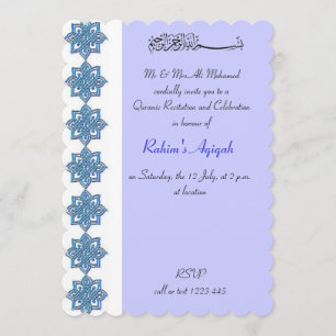 Invitation Musulman Baby Boy bleu aqiqah Islamique