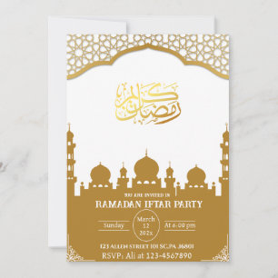 Invitation Musulman blanc et or islamique Ramadan Iftar Party