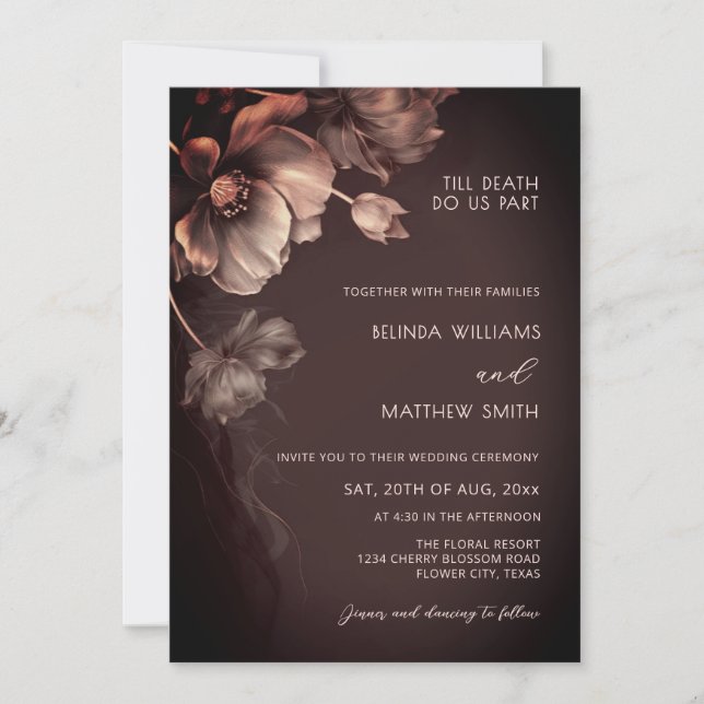 Invitation Muted Colors Metallic 3D Flowers Wedding  (Devant)
