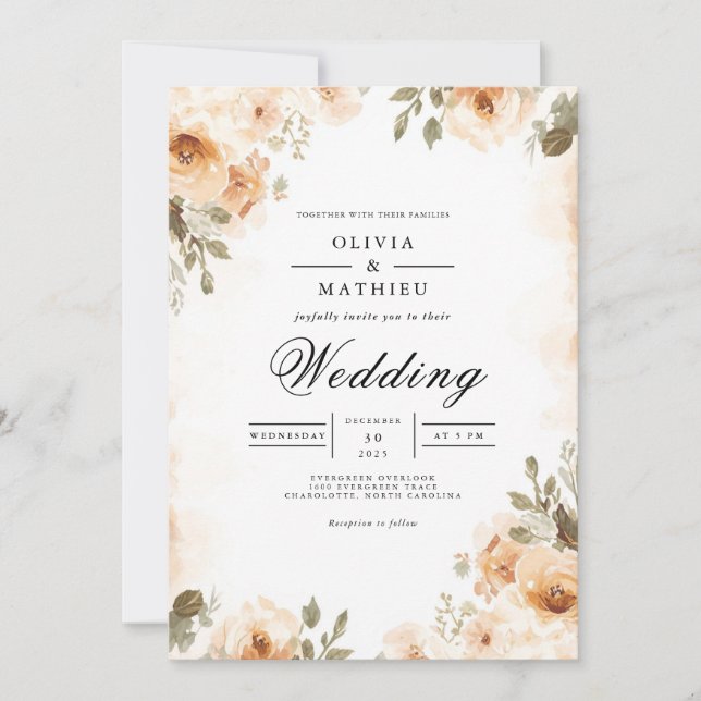 Invitation Muted Earth Tones Floral Arch Wedding (Devant)