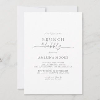 Invitation Muted Gray Minimal Brunch and Bubbly Bridal Shower