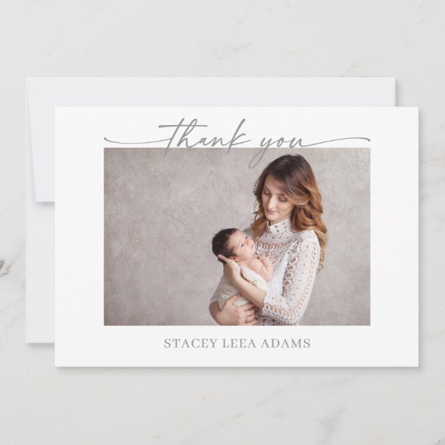 Invitation Muted Gray Minimalist Baby Photo Thank You Card (Devant)