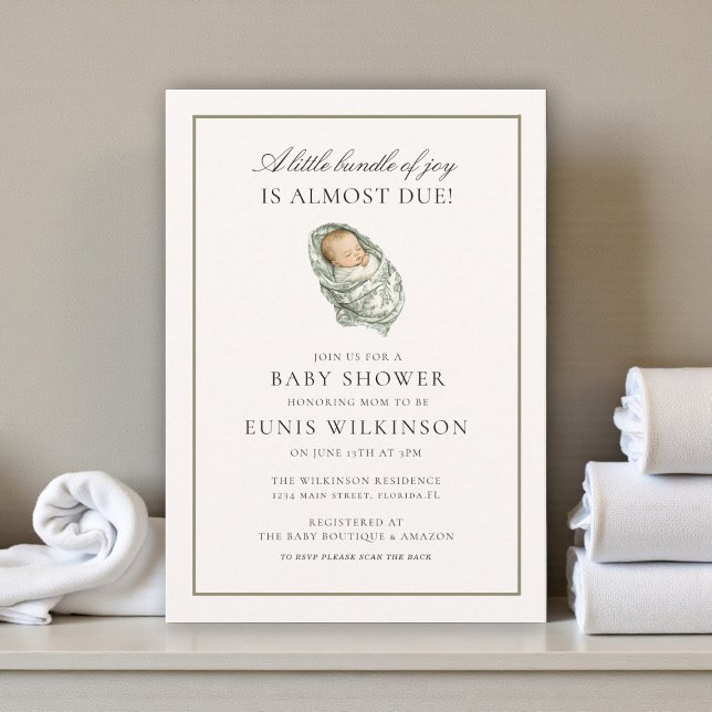Invitation Muted Green Baby Shower a little bundle  (Créateur téléchargé)