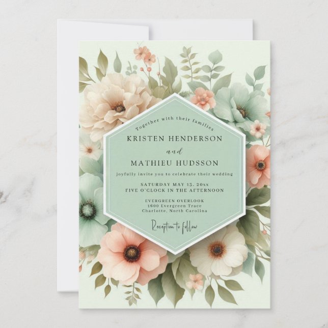 Invitation Muted Green Floral Whimsy Wedding (Devant)