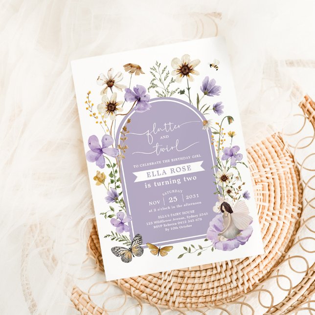 Invitation Muted Lilac Boho Fée Fleur sauvage Fille Anniversa (Créateur téléchargé)