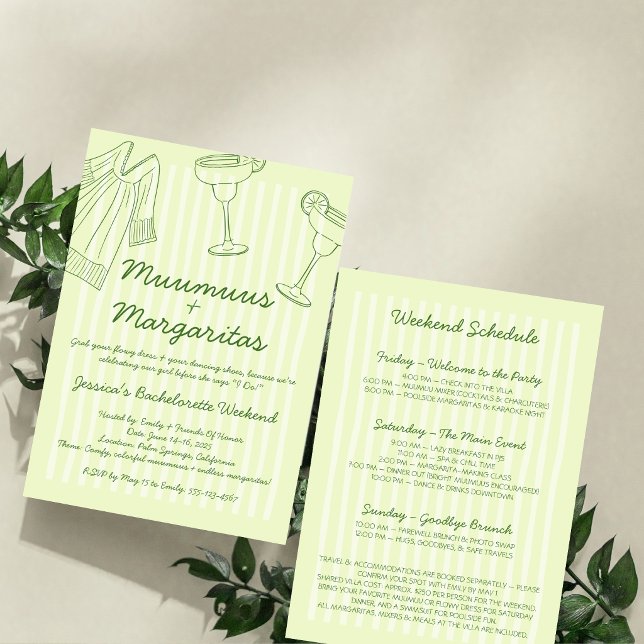 Invitation Muumuus et Margaritas Week-end de l'enterrement de (Muumuus & Margaritas Green Bachelorette Weekend Invitation)