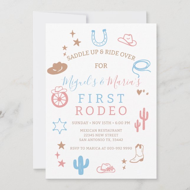 Invitation My First Rodeo Southern Twins Cowboy Birthday  (Devant)