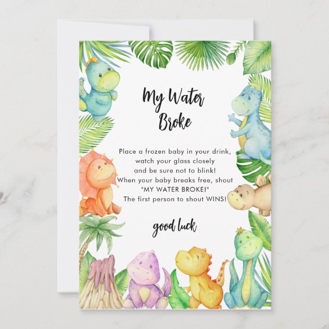 Invitation My Water Broke Dinosaur Baby shower Jeu (Devant)