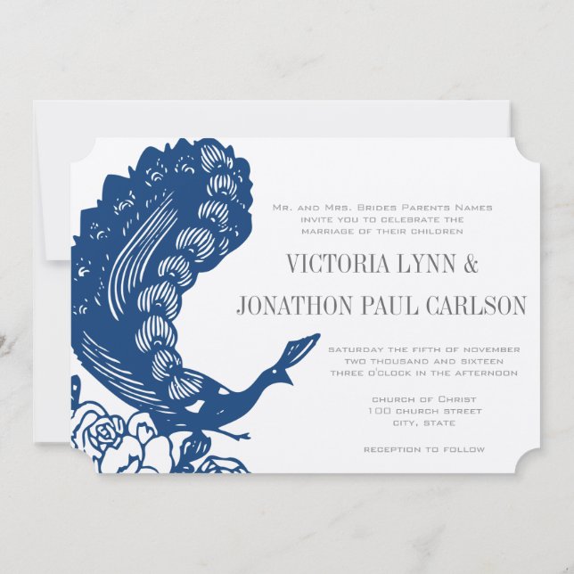 Invitation Mykonos Blue Vintage moderne Mariage Peacock (Dos)