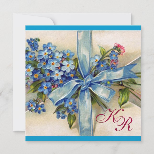 Invitation MYOSOTIS MONOGRAMME, CORTÈGE DE MARIAGE Bleu Blanc (Devant)