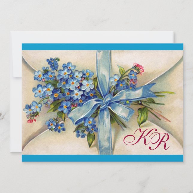 Invitation MYOSOTIS MONOGRAMME, CORTÈGE DE MARIAGE bleu or (Devant)