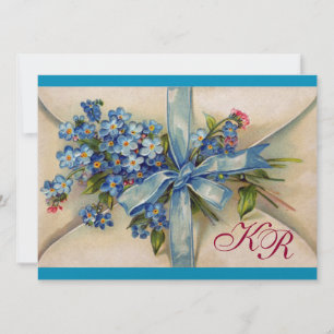 Invitation MYOSOTIS MONOGRAMME, CORTÈGE DE MARIAGE bleu or