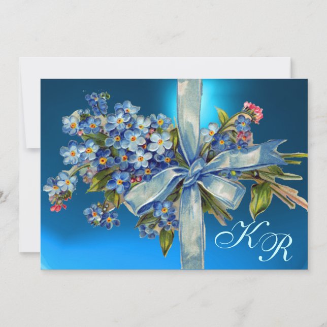 Invitation MYOSOTIS MONOGRAMME FÊTE DE MARIAGE bijou bleu (Devant)