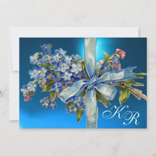 Invitation MYOSOTIS MONOGRAMME FÊTE DE MARIAGE bijou bleu