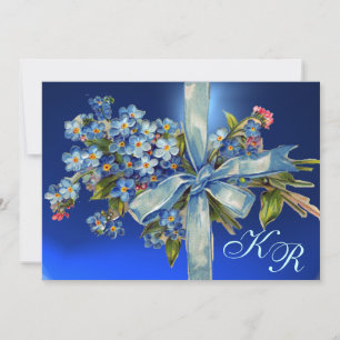 Invitation MYOSOTIS MONOGRAMME FÊTE DE MARIAGE bijou bleu