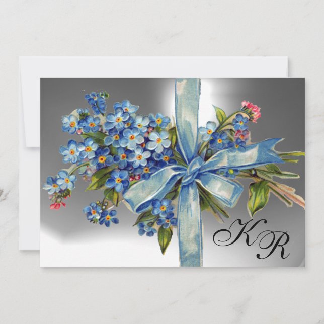 Invitation MYOSOTIS MONOGRAMME FÊTE DE MARIAGE bleu blanc (Devant)