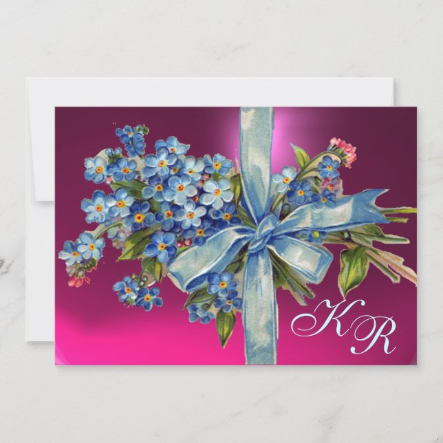 Invitation MYOSOTIS MONOGRAMME FÊTE DE MARIAGE bleu rose (Devant)