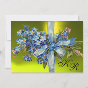 Invitation MYOSOTIS MONOGRAMMÉS FÊTE DE MARIAGE bleu jaune