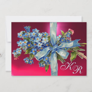 Invitation MYOSOTIS MONOGRAMMÉS FÊTE DE MARIAGE bleu rose