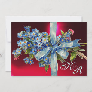 Invitation MYOSOTIS MONOGRAMMÉS FÊTE DE MARIAGE bleu rouge