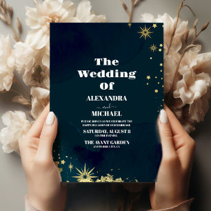 Invitation Mysic Blue Gold Star Moon Mariage