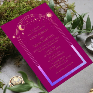 Invitation Mysic Chic Magenta Rose Rainbow Star Moon Photo