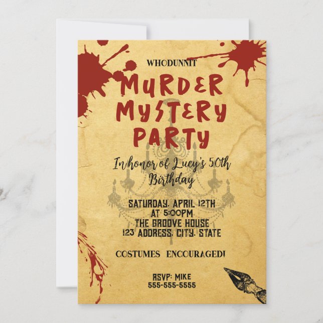 Invitation mystère de meurtre whodunit partie sanglante 40e 5 (Devant)