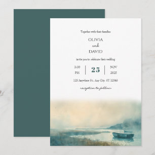 Invitation Mystérieux Nautique Foggy Harbor Beach Wedding