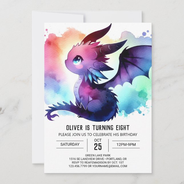 Invitation Mysterious Dragon Birthday Personnalisable (Devant)