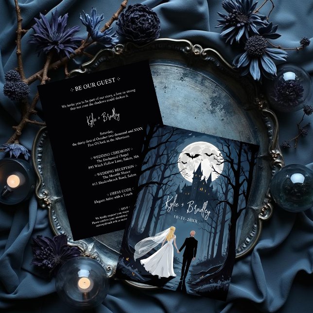 Invitation Mysterious Forest Wedding Couple Haunted Castle (Mysterious Forest Wedding Couple Haunted Castle Invitation Card Design.)
