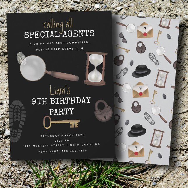 Invitation Mystery Kids Secret Agent Spy Détective Anniversai (Mystery Kids Secret Agent Spy Detective Birthday Invitation)