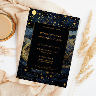 Invitation Mystic Celestin Midnight Blue Gold Stars Lune