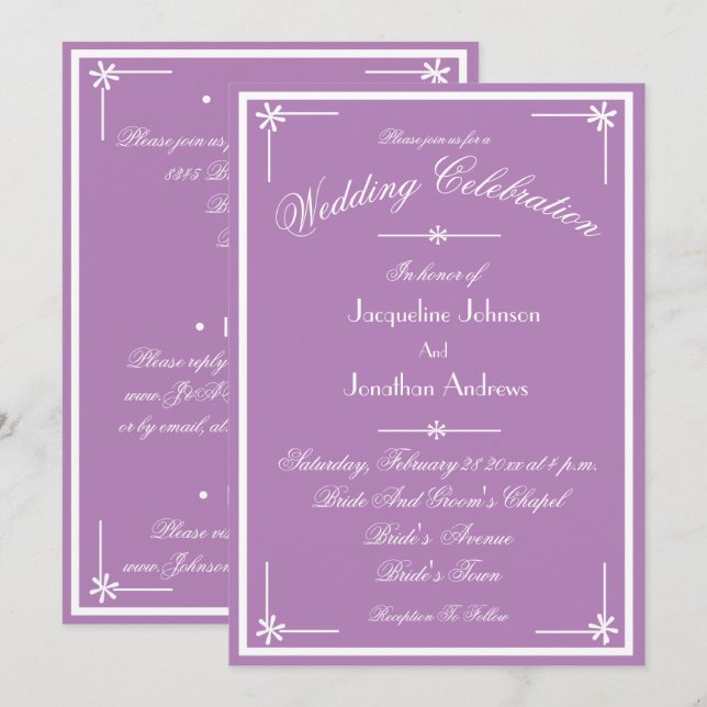 Invitation Mystic Mauve All In One RSVP Email Website Wedding (Devant / Derrière)