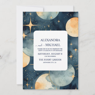 Invitation Mystic Midnight Blue et Gold Watercolor Mariage