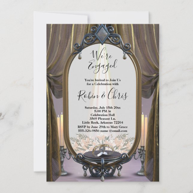 Invitation Mystic Night Gold Draps Partie d'engagement (Devant)