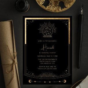 Invitation Mystical Black Gold Tarot 30e fête d'anniversaire