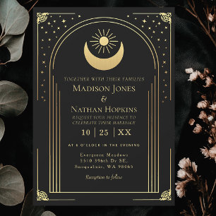 Invitation Mystical Black Gold Tarot Card Arch Wedding Invita