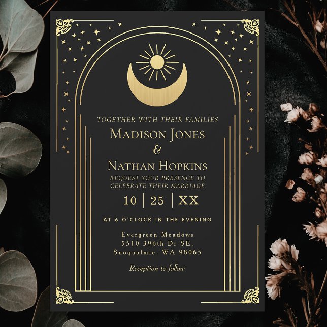 Invitation Mystical Black Gold Tarot Card Arch Wedding Invita (Créateur téléchargé)